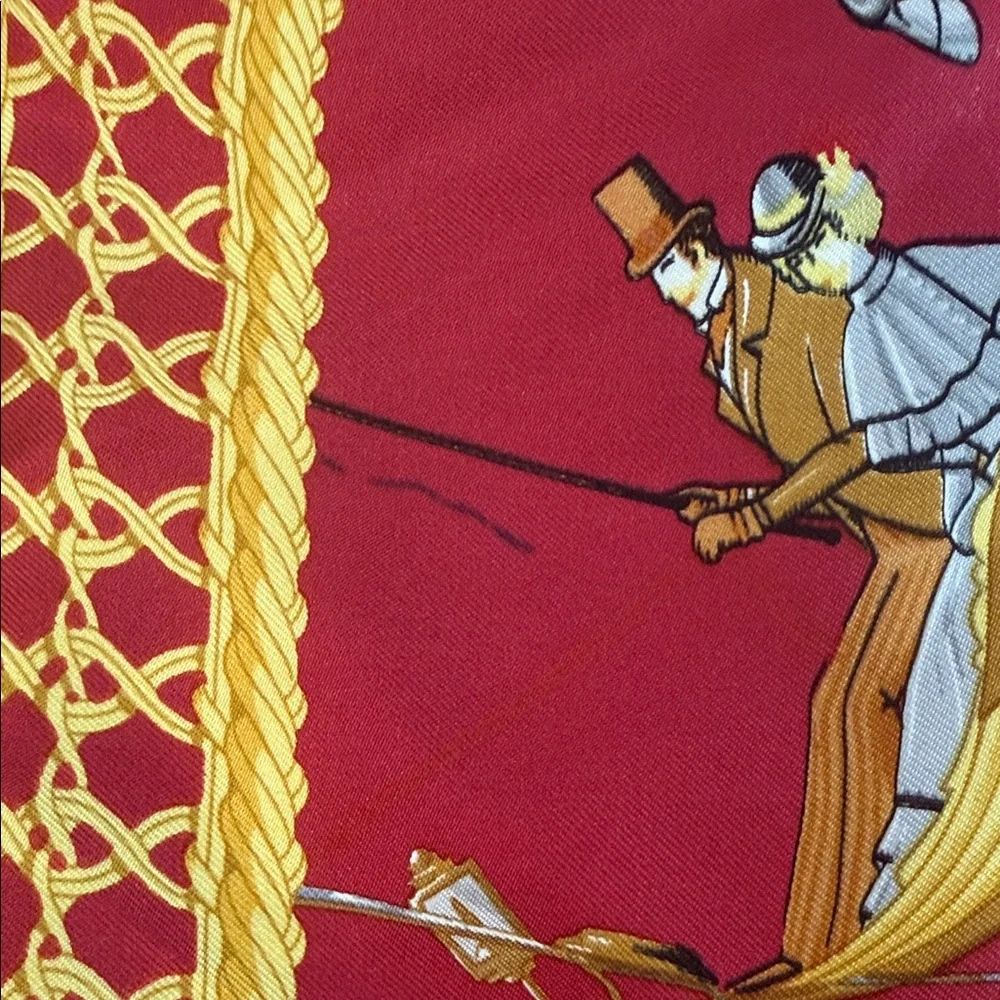 Hermes Red and Gold Equestrian Motif Silk Scarf - Picture 6 of 7